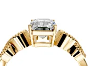Leaf Engagement Ring Setting for Emerald Cut Center with Milgrain Accent Band and Prong Head in Yellow Gold
