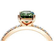 Solitaire Engagement Ring Setting for Fancy Green Emerald Cut Center with Round Cut Pave Band and Prong Head in Rose Gold