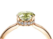 Hidden Halo Engagement Ring Setting for Fancy Yellow Oval Center with Wide Flat Plain Band and Prong Head in Rose Gold