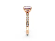 Solitaire Engagement Ring Setting for Fancy Pink Princess Cut Center with Round Cut Pave Band and Prong Head in Rose Gold
