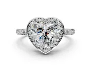 Halo Engagement Ring Setting for Heart-Shaped Center with Metal-Rimmed Halo, Pave Band and Prong Head in Sterling Silver