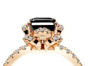 Floral Halo Engagement Ring Setting for Fancy Black Asscher Cut Center with Pave Band and Prong Head in Rose Gold