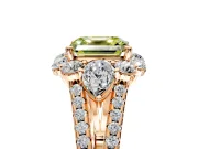 Halo Engagement Ring Setting for Fancy Yellow Asscher Cut Center with Two-Strand Split Shank and Prong Head in Rose Gold