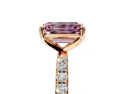 Solitaire Engagement Ring Setting for Fancy Pink Emerald Cut Center with Micro Pave Band and Prong Head in Rose Gold