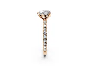 Solitaire Engagement Ring Setting for Heart-Shaped Center with Fine Pave Band and Claw Prong Head in Rose Gold