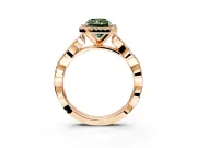 Halo Engagement Ring Setting for Fancy Green Radiant Cut Center with Pave and Plain Twist Band and Prong Head in Rose Gold