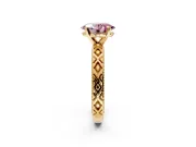 Solitaire Engagement Ring Setting for Fancy Pink Oval Center with Milgrain X Pattern Band and Prong Head in Yellow Gold