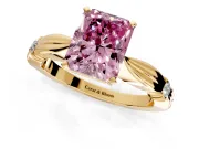 Solitaire Engagement Ring Setting for Fancy Pink Radiant Cut Center with Carved Leaf Shoulders and Prong Head in Yellow Gold