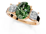 3 Stone Engagement Ring Setting for Fancy Green Oval Center with Matching Side Accents and Prong Head in Rose Gold