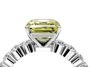Shared-Prong Engagement Ring Setting for Fancy Yellow Asscher Cut Center with Graduated Accents and Prong Head in Sterling Silver