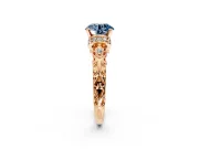 Solitaire Engagement Ring Setting for Fancy Blue Round Cut Center with Filigree Band and Prong Head in Rose Gold