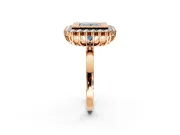 Halo Engagement Ring Setting for Fancy Blue Princess Cut Center with Milgrain Bezel Rim, Plain Band and Prong Head in Rose Gold