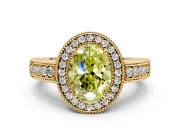 Milgrain Halo Engagement Ring Setting for Fancy Yellow Oval Center with Pave Band and Prong Head in Yellow Gold