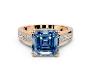 Solitaire Engagement Ring Setting for Fancy Blue Asscher Cut Center with Channel Band and Double Claw Prong Head in Rose Gold