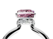 Hidden Halo Engagement Ring Setting for Fancy Pink Princess Cut Center with Plain Rounded Band and Prong Head in White Gold