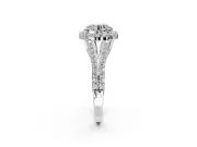 Halo Engagement Ring Setting for Round Cut Center with Pave Split Shank and Prong Head in White Gold