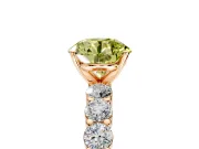 Shared-Prong Engagement Ring Setting for Fancy Yellow Round Cut Center with Graduated Accents and Prong Head in Rose Gold