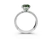 Solitaire Engagement Ring Setting for Fancy Green Round Cut Center with Domed Multi-Row Pave Band and Prong Head in Sterling Silver