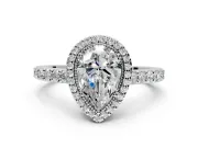 Halo Engagement Ring Setting for Pear-Shaped Center with Inner Milgrain Border and Prong Head in Sterling Silver
