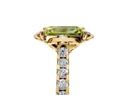 Floral Engagement Ring Setting for Fancy Yellow Emerald Cut Center with Pave Band and Floral Prong Head in Yellow Gold