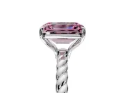 Solitaire Engagement Ring Setting for Fancy Pink Emerald Cut Center with Plain Twisted Rope Band and Prong Head in Platinum