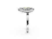 Halo Engagement Ring Setting for Fancy Yellow Pear-Shaped Center with Milgrain Bezel Rim, Plain Band and Prong Head in Sterling Silver