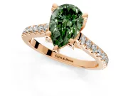 Solitaire Engagement Ring Setting for Fancy Green Pear-Shaped Center with Widening Pave Band and Claw Prong Head in Rose Gold