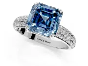 Solitaire Engagement Ring Setting for Fancy Blue Asscher Cut Center with Multi-Row Pave Accents and Basket Head in Platinum