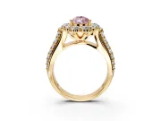 Large Accent Halo Engagement Ring Setting for Fancy Pink Pear-Shaped Center with Pave Split Shank and Prong Head in Yellow Gold