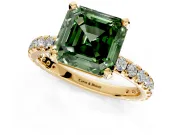 Solitaire Engagement Ring Setting for Fancy Green Asscher Cut Center with Shared-Prong Accents and Prong Head in Yellow Gold
