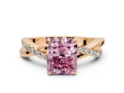 Crossover Engagement Ring Setting for Fancy Pink Radiant Cut Center with Pave and Plain Strands and Prong Head in Rose Gold