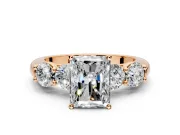 5 Stone Engagement Ring Setting for Radiant Cut Center with Graduated Accents and Prong Head in Rose Gold