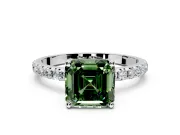 Solitaire Engagement Ring Setting for Fancy Green Asscher Cut Center with Micro Pave Band and Prong Head in White Gold