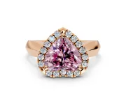 Halo Engagement Ring Setting for Fancy Pink Heart-Shaped Center with Square Band and Prong Head in Rose Gold