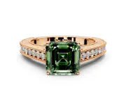 Solitaire Engagement Ring Setting for Fancy Green Asscher Cut Center with Engraved Pave Band and Prong Head in Rose Gold