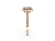 Milgrain Floral Halo Engagement Ring Setting for Asscher Cut Center with Pave Band and Prong Head in Rose Gold