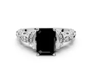 Solitaire Engagement Ring Setting for Fancy Black Emerald Cut Center with Filigree Band and Prong Head in Platinum