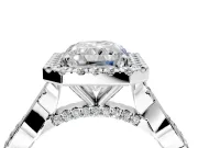 Halo Engagement Ring Setting for Radiant Cut Center with Twist Band and Prong Head in Platinum