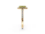 Halo Engagement Ring Setting for Fancy Yellow Emerald Cut Center with Narrowing Pave Band and Prong Head in Yellow Gold
