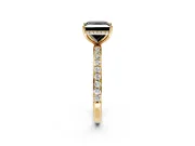 Hidden Halo Engagement Ring Setting for Fancy Black Princess Cut Center with Pave Band and Prong Head in Yellow Gold