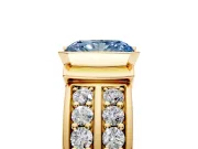 Bezel Engagement Ring Setting for Fancy Blue Radiant Cut Center with Wide Channel-Set Band and Bezel Head in Yellow Gold