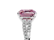 Solitaire Engagement Ring Setting for Fancy Pink Asscher Cut Center with Twisted Pave Split Shank and Prong Head in Platinum