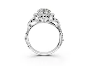 Halo Engagement Ring Setting for Round Cut Center with Open Scroll Shoulders and Prong Head in Platinum