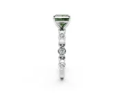 Solitaire Engagement Ring Setting for Fancy Green Princess Cut Center with Beaded Bezel Station Band and Prong Head in White Gold