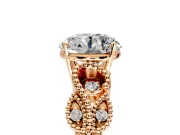 Leaf Engagement Ring Setting for Round Cut Center with Milgrain Accent Band and Prong Head in Rose Gold