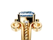 Solitaire Engagement Ring Setting for Fancy Blue Princess Cut Center with Twisted Band and Scroll Prong Head in Yellow Gold