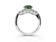 Cluster Engagement Ring Setting for Fancy Green Round Cut Center with Round Cut Accent Frame and Prong Head in White Gold