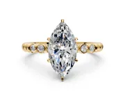 Solitaire Engagement Ring Setting for Marquise Center with Bezel-Dot Beaded Band and Prong Head in Yellow Gold