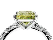 Solitaire Engagement Ring Setting for Fancy Yellow Princess Cut Center with Trailing Leaf Accent Band and Prong Head in Platinum