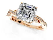 Solitaire Engagement Ring Setting for Asscher Cut Center with Twisted Pave Band and Prong Head in Rose Gold